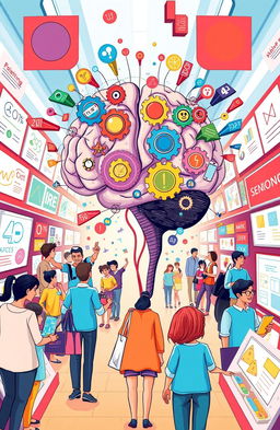 A visually captivating illustration representing psychological marketing concepts, showcasing elements like consumer behavior analysis, emotional triggers, and persuasive techniques