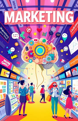 A visually captivating illustration representing psychological marketing concepts, showcasing elements like consumer behavior analysis, emotional triggers, and persuasive techniques