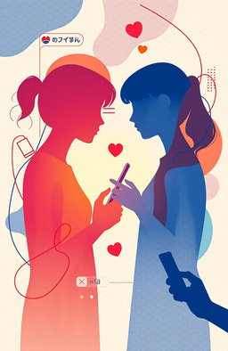 A creative and abstract representation of two silhouettes of people engaged in a group chat, with their usernames visible above them in an elegant text font