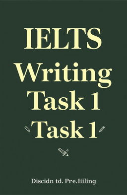 A creatively designed book cover for IELTS Writing Task 1 preparation, featuring a dark green background with a textured finish that adds depth