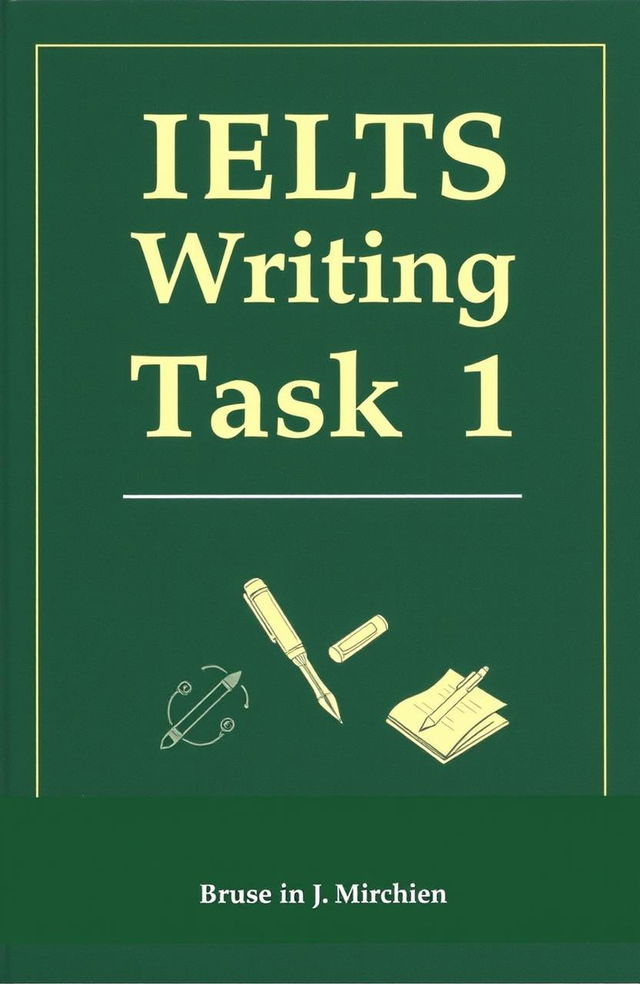 A creatively designed book cover for IELTS Writing Task 1 preparation, featuring a dark green background with a textured finish that adds depth