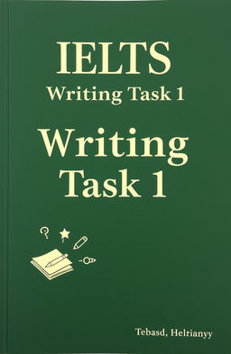 A creatively designed book cover for IELTS Writing Task 1 preparation, featuring a dark green background with a textured finish that adds depth