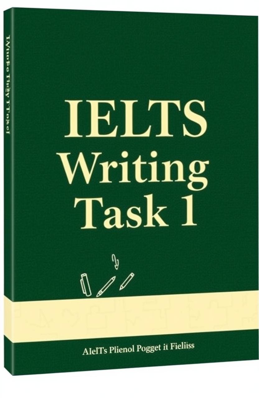 A creatively designed book cover for IELTS Writing Task 1 preparation, featuring a dark green background with a textured finish that adds depth