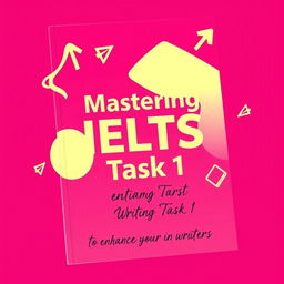 An eye-catching book cover for mastering IELTS Writing Task 1, showcasing a vibrant magenta background that exudes energy and creativity