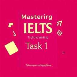 An eye-catching book cover for mastering IELTS Writing Task 1, showcasing a vibrant magenta background that exudes energy and creativity