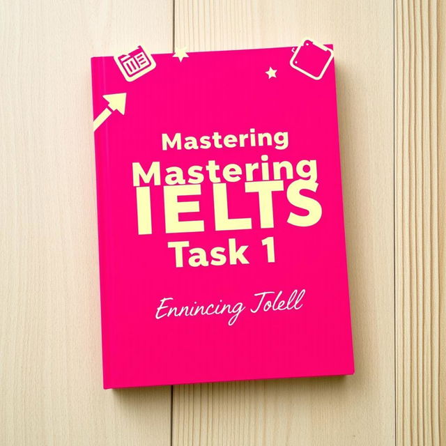 An eye-catching book cover for mastering IELTS Writing Task 1, showcasing a vibrant magenta background that exudes energy and creativity