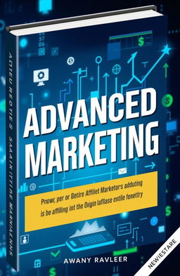 A visually striking book cover for an 'Advanced Affiliate Marketing' guide, featuring bold typography stating the title prominently