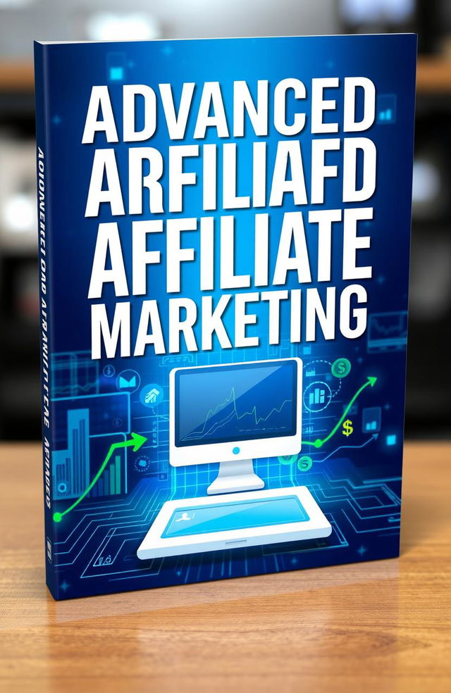 A visually striking book cover for an 'Advanced Affiliate Marketing' guide, featuring bold typography stating the title prominently