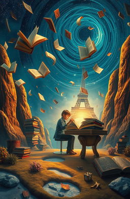 A surreal and abstract representation of the mind bending reality, inspired by the themes of 'The Reader