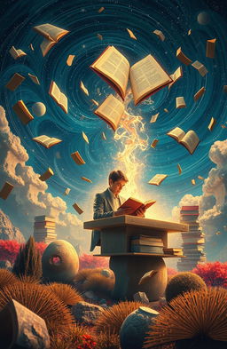 A surreal and abstract representation of the mind bending reality, inspired by the themes of 'The Reader