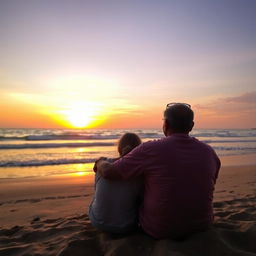 A serene scene of an Indian man and woman sitting together at Goa beach, gazing at the sunset