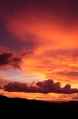 A breathtaking view of a vibrant sky at sunset, with an explosion of colors like orange, pink, and purple blending seamlessly