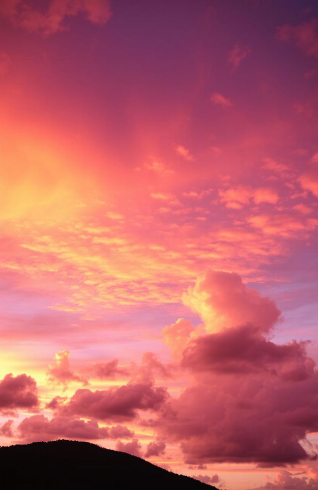 A breathtaking view of a vibrant sky at sunset, with an explosion of colors like orange, pink, and purple blending seamlessly