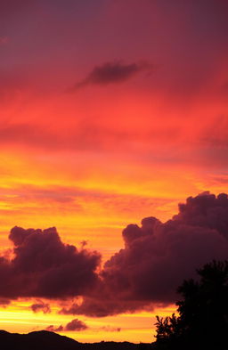 A breathtaking view of a vibrant sky at sunset, with an explosion of colors like orange, pink, and purple blending seamlessly