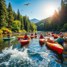 A thrilling adventure on the riverbanks, showcasing a vibrant and lively scenery