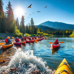 A thrilling adventure on the riverbanks, showcasing a vibrant and lively scenery