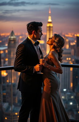 A captivating scene depicting a billionaire romance, featuring a stylishly dressed couple in a luxurious setting