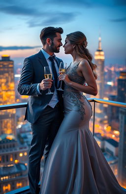 A captivating scene depicting a billionaire romance, featuring a stylishly dressed couple in a luxurious setting