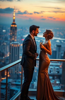 A captivating scene depicting a billionaire romance, featuring a stylishly dressed couple in a luxurious setting