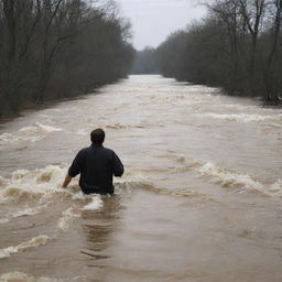 Revise the flashback flood scene, incorporating terrified people fleeing from their homes in panic, their shock and horror palpable in the face of the rushing water