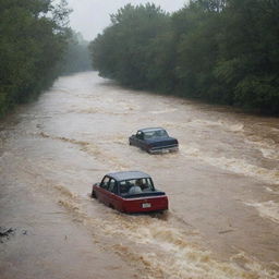 Revise the flashback flood scene, incorporating terrified people fleeing from their homes in panic, their shock and horror palpable in the face of the rushing water