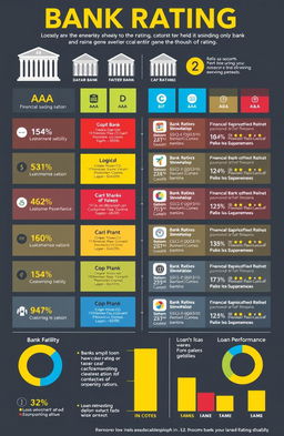 A detailed and informative infographic featuring bank ratings, showcasing various banks with their ratings from AAA to D