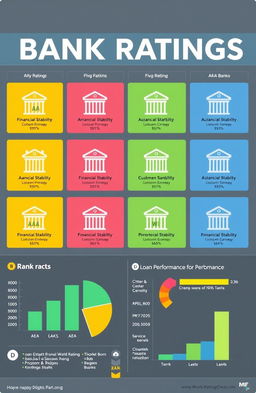A detailed and informative infographic featuring bank ratings, showcasing various banks with their ratings from AAA to D