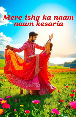 A vibrant and romantic scene inspired by the song 'Mere ishq ka naam kesariya'