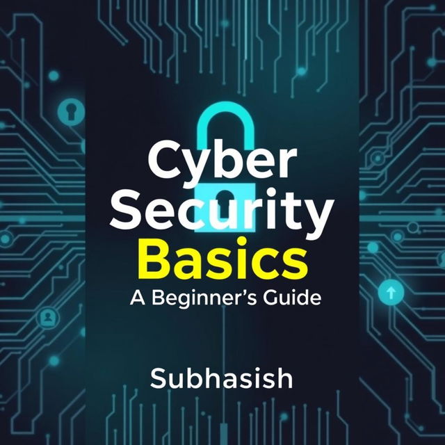 A comprehensive and visually engaging cover for a book titled 'Cyber Security Basics: A Beginner's Guide' by Subhasish