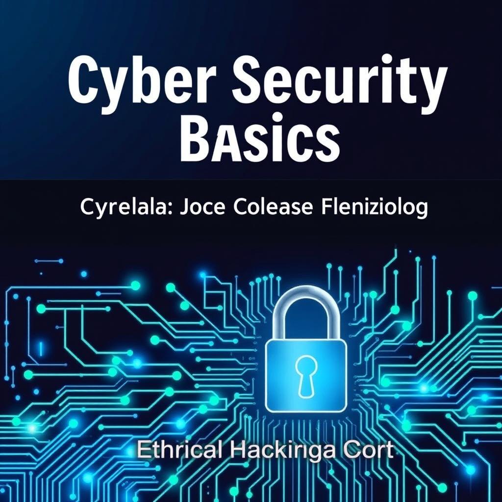 An informative and visually appealing cover design for a book titled 'Cyber Security Basics: A Beginner's Guide, Ethical Hacking Course'