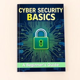 An informative and visually appealing cover design for a book titled 'Cyber Security Basics: A Beginner's Guide, Ethical Hacking Course'