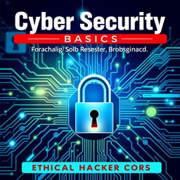 An informative and visually appealing cover design for a book titled 'Cyber Security Basics: A Beginner's Guide, Ethical Hacking Course'