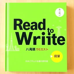 A bright and engaging textbook cover design for a writing course titled "Read to Write", tailored for Japanese university students