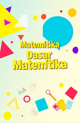 A bright and engaging cover design for a basic mathematics textbook, featuring colorful geometric shapes like triangles, circles, and squares