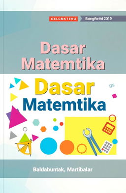 A bright and engaging cover design for a basic mathematics textbook, featuring colorful geometric shapes like triangles, circles, and squares