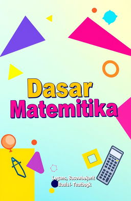 A bright and engaging cover design for a basic mathematics textbook, featuring colorful geometric shapes like triangles, circles, and squares