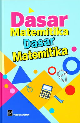 A bright and engaging cover design for a basic mathematics textbook, featuring colorful geometric shapes like triangles, circles, and squares