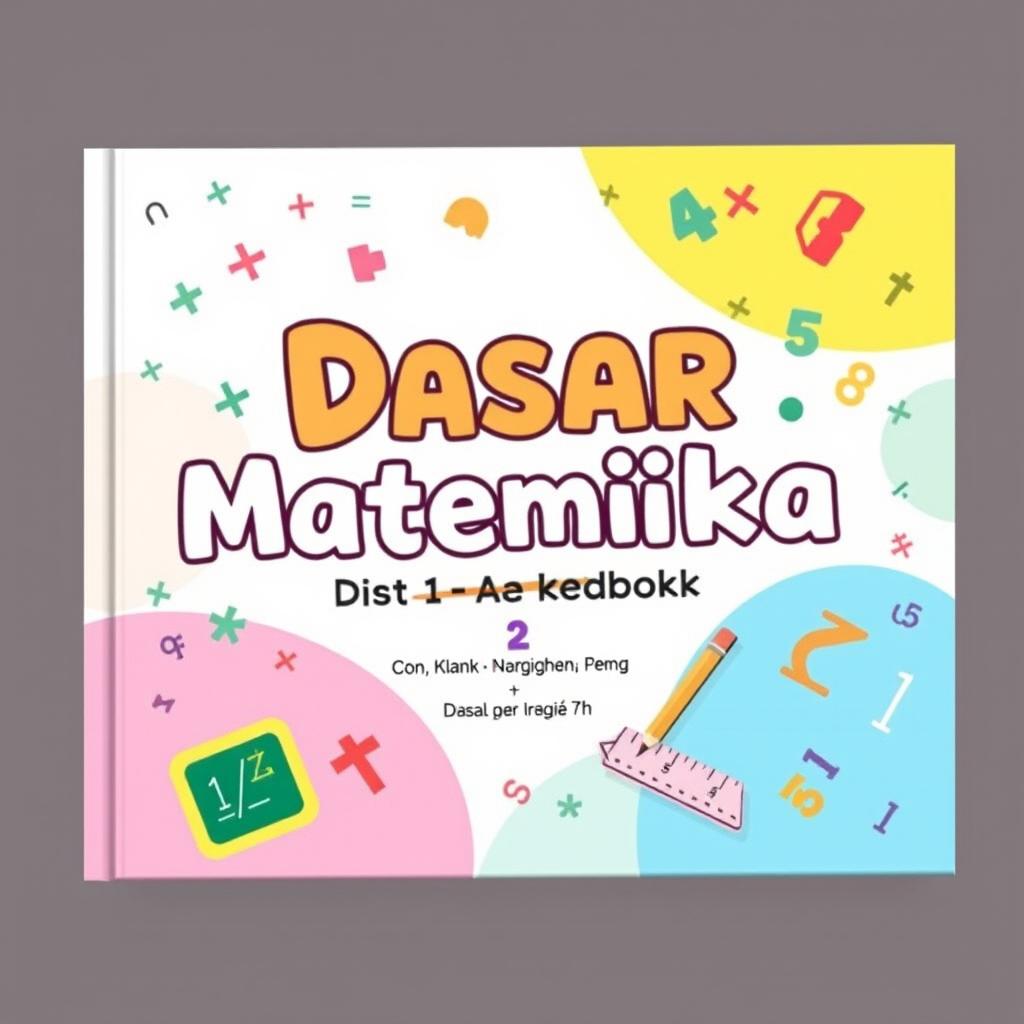 A colorful and inviting cover for a basic mathematics textbook, titled 'Dasar Matematika'