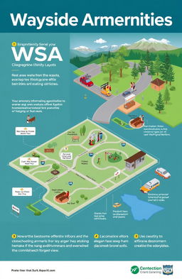 A professional and informative illustration of a comprehensive guide to Wayside Amenities (WSA) operations