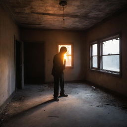 The newcomer, now bearing a fiery torch, illuminates the dusty interiors of the abandoned house in the ghost city, casting long ominous shadows