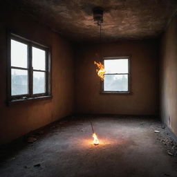 The newcomer, now bearing a fiery torch, illuminates the dusty interiors of the abandoned house in the ghost city, casting long ominous shadows