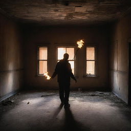 The newcomer, now bearing a fiery torch, illuminates the dusty interiors of the abandoned house in the ghost city, casting long ominous shadows