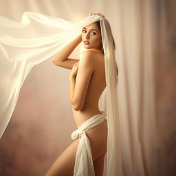 A stunning artistic nude portrait showcasing ethereal beauty in a soft focus style