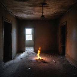 The newcomer, now bearing a fiery torch, illuminates the dusty interiors of the abandoned house in the ghost city, casting long ominous shadows