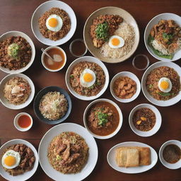 An appetizing Indonesian breakfast spread worth 5000 Rupees, showcasing local delights such as Nasi Goreng, Mie Ayam, or a bowl of Soto Ayam