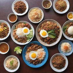 An appetizing Indonesian breakfast spread worth 5000 Rupees, showcasing local delights such as Nasi Goreng, Mie Ayam, or a bowl of Soto Ayam