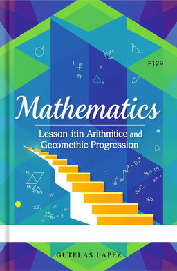 A captivating book cover design focused on the themes of arithmetic and geometric progression in mathematics