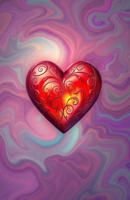 An artistic interpretation of an illusion background featuring a large, vividly colored heart at the center