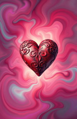 An artistic interpretation of an illusion background featuring a large, vividly colored heart at the center