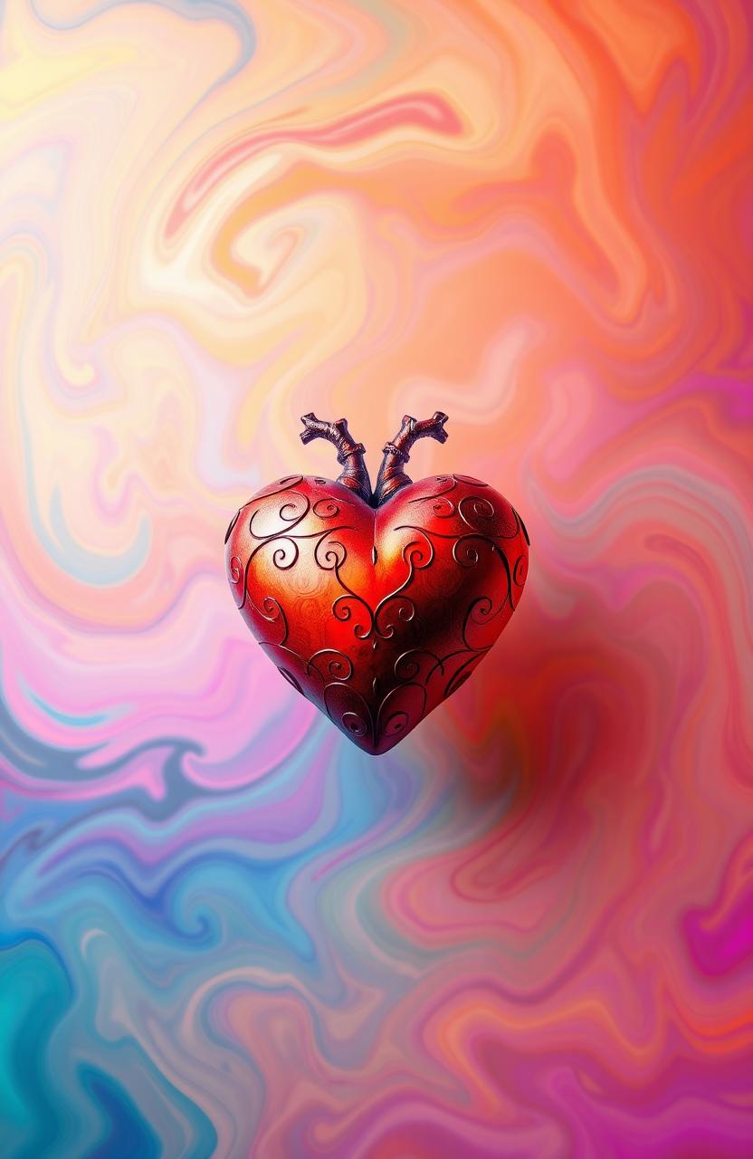 An artistic interpretation of an illusion background featuring a large, vividly colored heart at the center